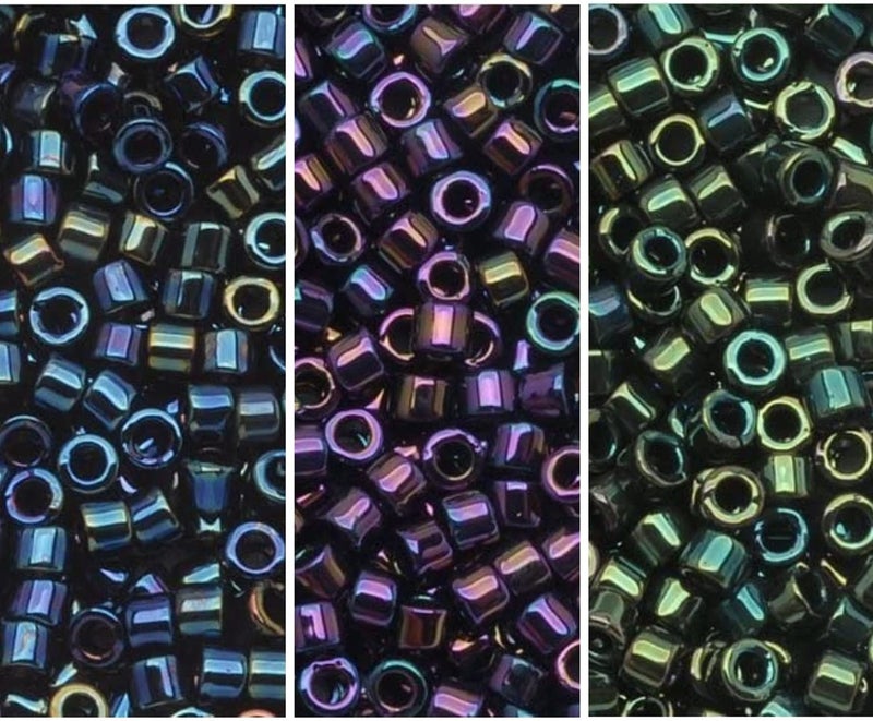 Miyuki Delica Seed Beads Bundle: Size 11/0, Blue Iris DB002, Green Iris DB003, Purple Iris DB004 - 3 Tubes of 7.2 Grams ea - Image 1